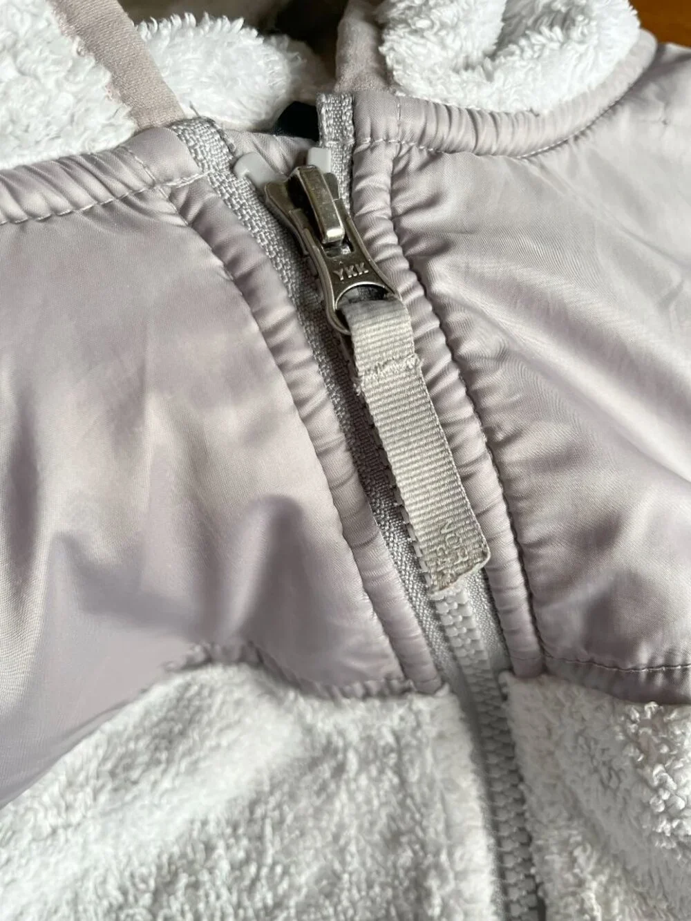 The North Face white and gray fleece hoodie L 14/16